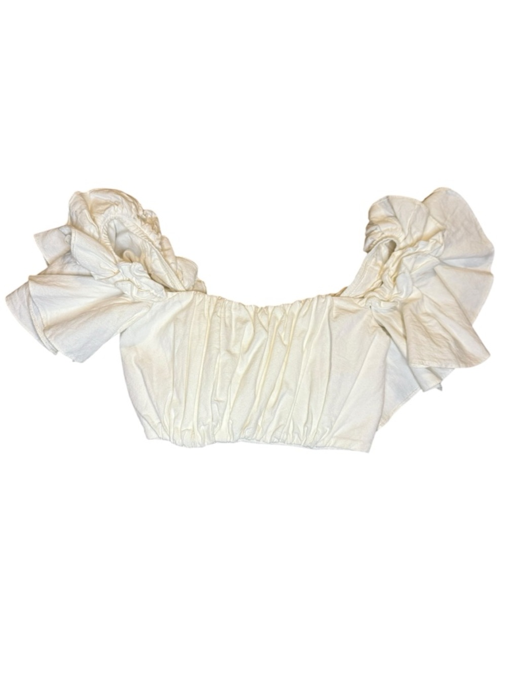 Lanca Perfume Smocked Ivory Puff-Sleeve Crop Top